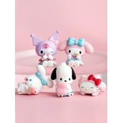 5Pcs-Set Sanrio Cinnamoroll Anime Figure Pochacco Kuromi Pom Pom Purin Hello Kitty Action Figure Toys Model Doll My Melody Gifts