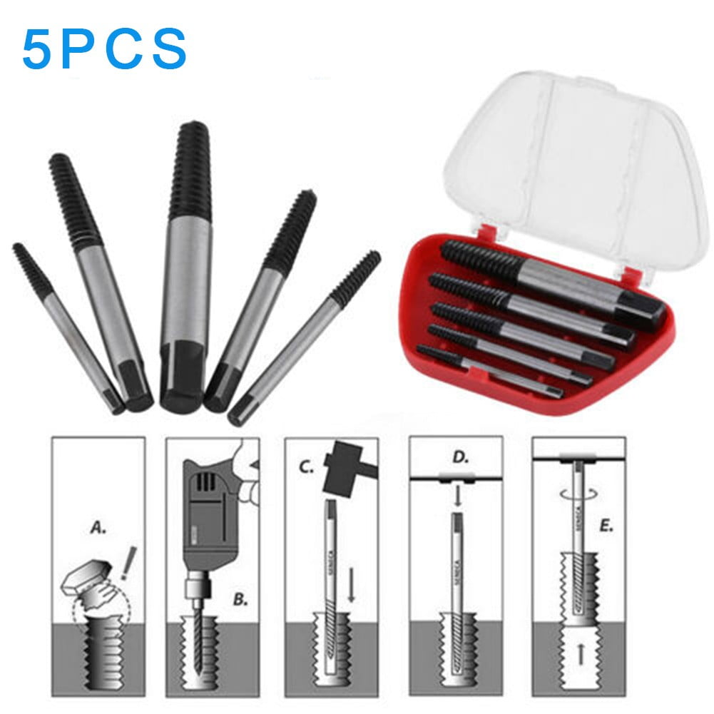 5Pcs/Set Screw Extractor Set Damaged Screw Removal Tools With Storage Case Screw Extract Tool