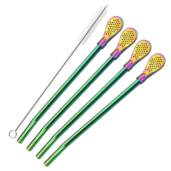 5Pcs/Set Silver Stainless Steel Drinking Straws Washable Reusable Yerba Mate Spoon Filter Straw for Cocktail Bar Accessories