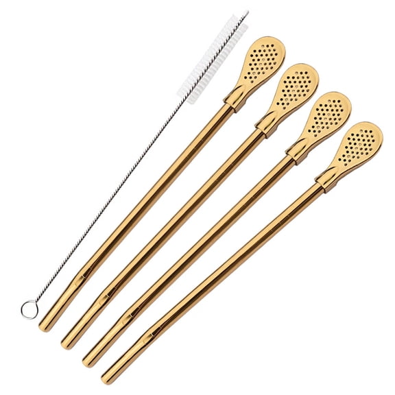 5Pcs/Set Silver Stainless Steel Drinking Straws Washable Reusable Yerba Mate Spoon Filter Straw for Cocktail Bar Accessories
