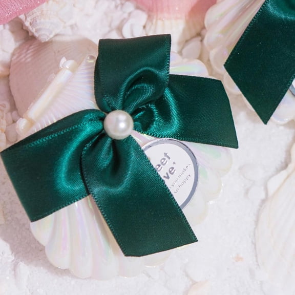 5Pcs Shell Shaped Plastic Candy Boxes with Ribbon Bowknot Green 7x9cm for Wedding Party Favor Gift Packaging