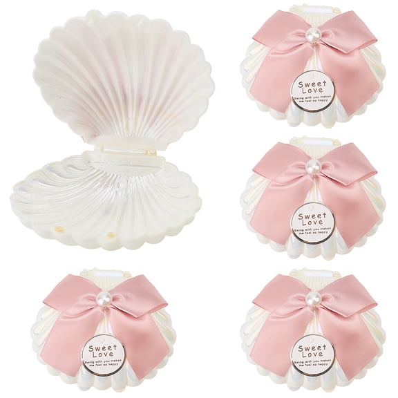 5Pcs Shell Shaped Plastic Candy Boxes with Ribbon Bowknot Pink 7x9cm for Wedding Party Favor Gift Packaging