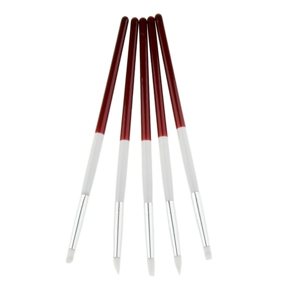 5Pcs Silic Nail Art Brushes Wooden Handle Dotting Tools