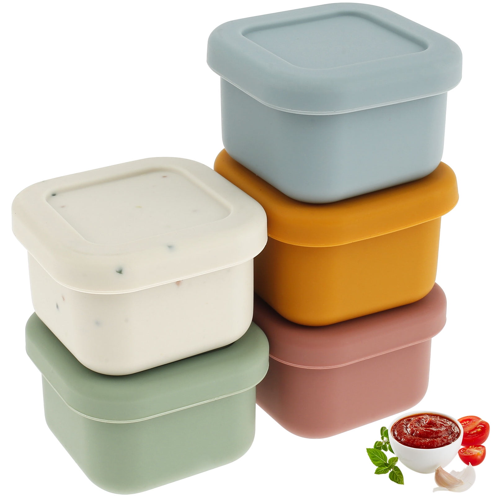 5Pcs Silicone Dip Containers for Most Bento Box 60ml Reusable Sauce