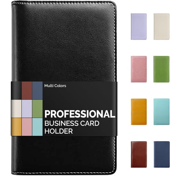 Leather Professional Business Card Book Holder Organizer, 240 Capacity Credit Card Booklet, PU Name Cards Holder Storage File for Men Women, Black