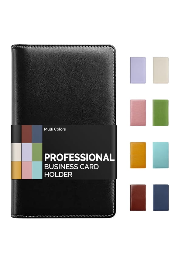 Leather Professional Business Card Book Holder Organizer, 240 Capacity Credit Card Booklet, PU Name Cards Holder Storage File for Men Women, Black