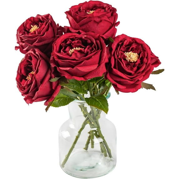 5Pcs Silk Roses Fake Pink Roses with Stems Real Touch Rose Artificial Flowers for Arrangement Wedding Party Home Decoration