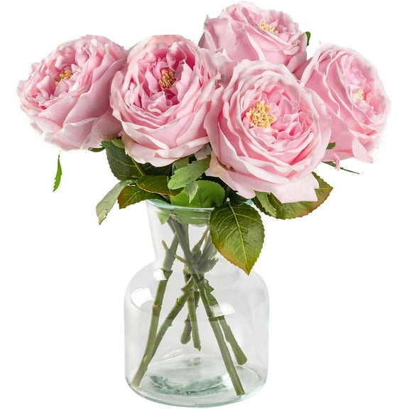 5Pcs Silk Roses Fake Pink Roses with Stems Real Touch Rose Artificial Flowers for Arrangement Wedding Party Home Decoration