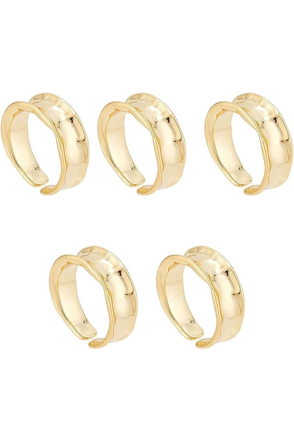 5Pcs Size 5 Brass Wave Open Cuff Ring Blank Core Ring Gold Grooved Rings Vintage Thumb Finger Rings Metal Inlay Rings for Jewelry Making 16mm Inner Diameter Black