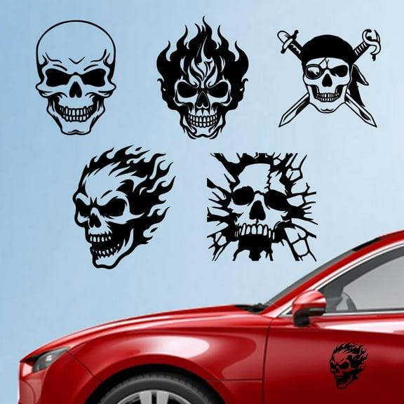 5Pcs Skull Car Stickers 6.1x5.83 inch Skeleton Pirate Vinyl Car Decals Skull Plastic Vehicle Decoration Decal for Auto Window and Body Cling