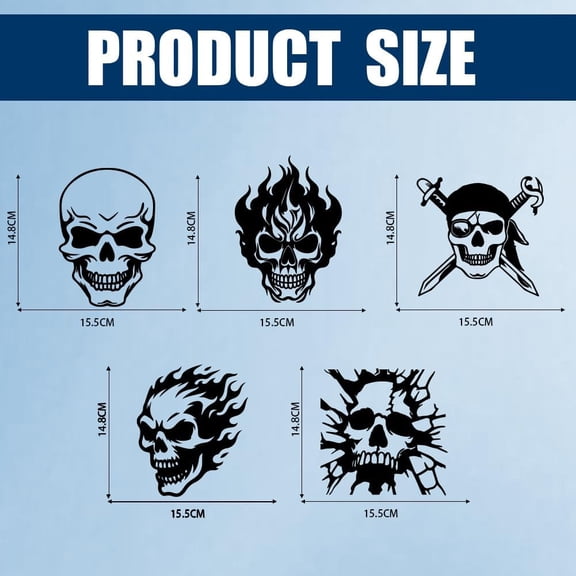 5Pcs Skull Car Stickers 6.1x5.83 inch Skeleton Pirate Vinyl Car Decals Skull Plastic Vehicle Decoration Decal for Auto Window and Body Cling