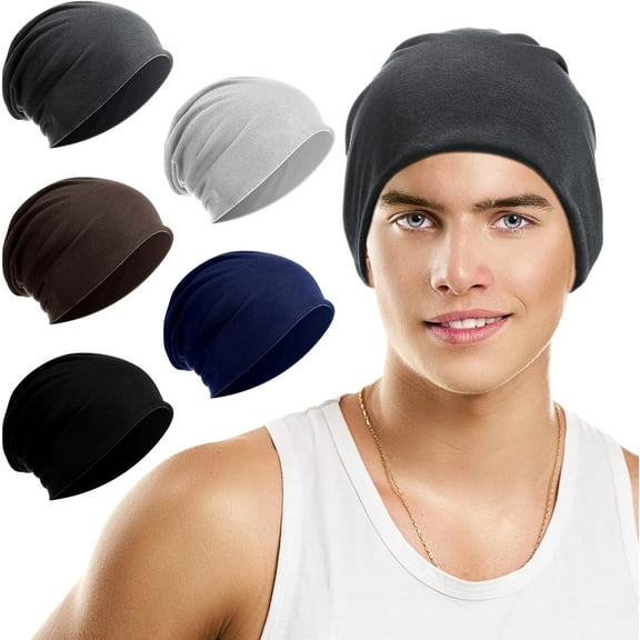 5Pcs Slouchy Beanie for Women Men Summer Beanie Hat Lightweight Skull Soft Chemo Sleep Caps