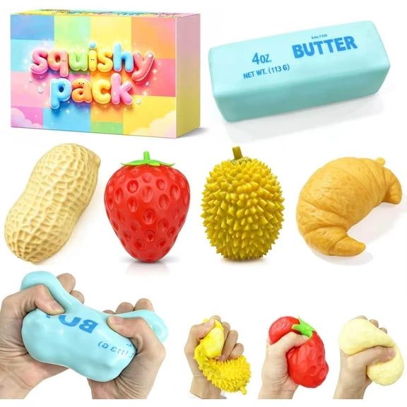 5Pcs Slow Rising Squishy Box, Assorted Food Themed Squishy Toys, Soft Slow Rising Fidget Pieces, Portable Stress Relief Gift for Office, Classroom and Daily Travel