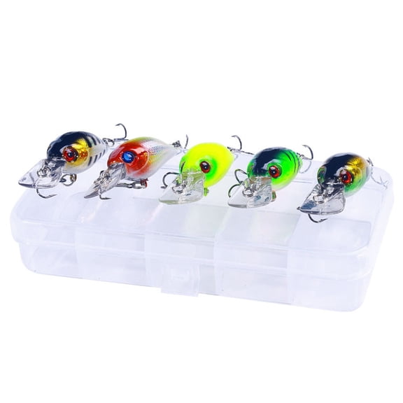 5Pcs Small Crankbait Wobbler Artificial Hard Baits Topwater Crank Wobbler with Tackle Box Plastic Fishing Baits