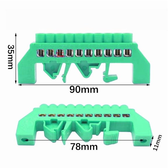 5Pcs Snap-On Neutral Connectors, Copper Bus Bars (Sizes 4/6/8/10/12), DIY Copper Screw Terminals, and Plastic Housing Base.