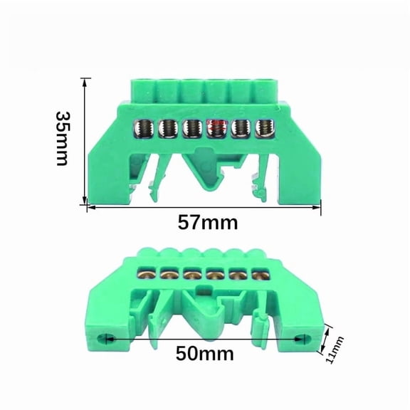 5Pcs Snap-On Neutral Connectors, Copper Bus Bars (Sizes 4/6/8/10/12), DIY Copper Screw Terminals, and Plastic Housing Base.