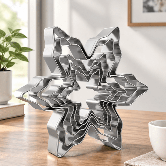 5Pcs Snowflake Cookie Cutter Set, Stainless Steel Christmas Cookie Cutters Winter Fondant Biscuit Sandwich Cheese Cutter Snowflake Shapes Molds Pastry Mold Bakeware Tools