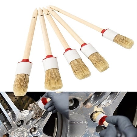 5Pcs Soft Car Detailing Brushes for Cleaning Dash Trim Seats Wheels Wood Handle ULR