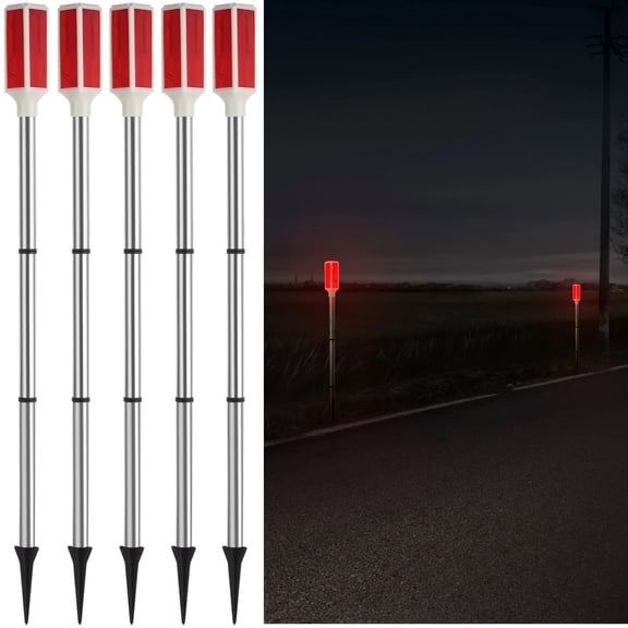 5 Pack Solar Driveway Marker Lights - Red LED Path & Roadside Warning Lights on Stakes, Outdoor Solar Powered for Easy Installation