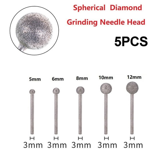 5Pcs Spherical Grinding Head Granite Diamond Burs Rotary Tools Round Grinding Wheel For Jade Wood Polishing Tool 5/6/8/10/12Mm Fangkenuo