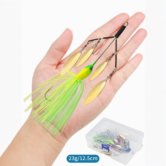 5Pcs Spinnerbait Fishing Lures Kit, Hard Metal Swimbait With 3D Eyes & Silicone Skirt, For Bass Trout Salmon Walleye Saltwater Freshwater Fishing