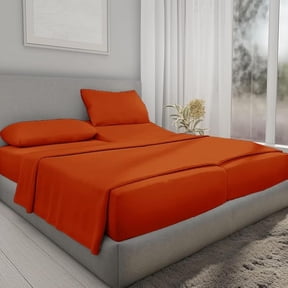 5Pcs Split Sheet Set Split King Size Sheets 100% Egyptian Cotton 800 Thread Count upto 21" inch Deep Pocket Adjustable Bed Sheets, Burnt Orange Solid