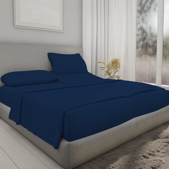 5Pcs Split Sheet Set Split Queen Size Sheets 100% Egyptian Cotton 800 Thread Count upto 12" inch Deep Pocket Adjustable Bed Sheets, Navy Blue Solid