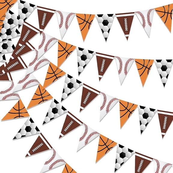 5Pcs Sports Pennant Banners Flags - Sports Theme Football Baseball Basketball Triangle Garland Flags Birthday Baby Shower Party Decorations for Boys