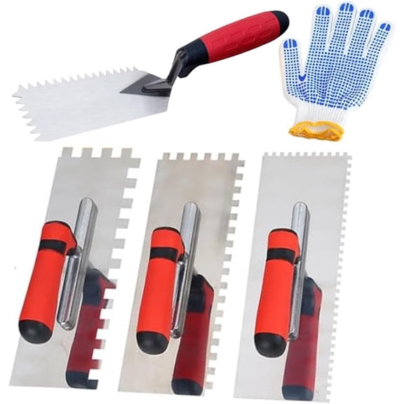 5Pcs Square Notched Trowel Set,Stainless Steel Concrete Trowels Margin Flooring Trowel,Masonry Hand Tool with Soft Grip Handle for Wall Floor Tiling Installation