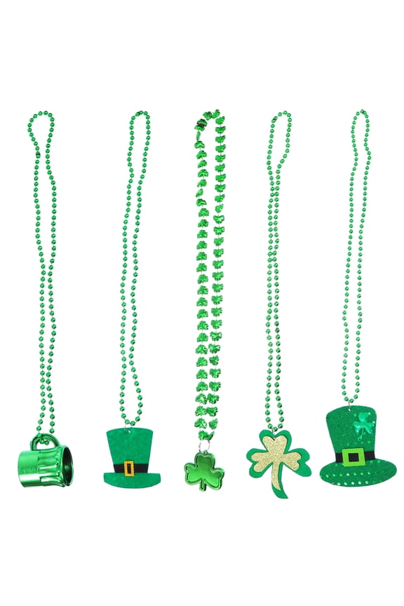 St Patrick's Day Party Supplies Set with Plastic Green Necklaces and Shamrock Chains for