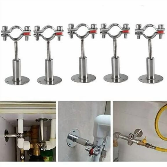 5Pcs Stainless Steel Adjustable Pipe Bracket Clamps, Wall Mount Pipe Holder, Strong, Stable for 32-34MM Diameter, for Fixing Pipes, Tubes, Rods Etc.
