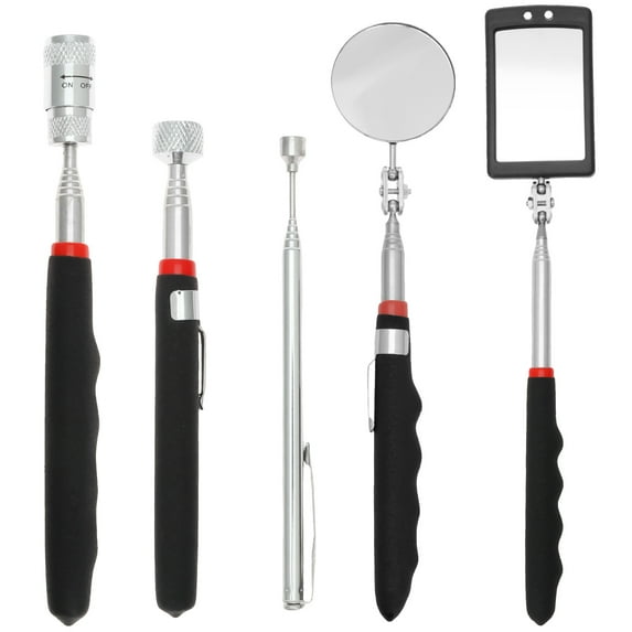 5Pcs Stainless Steel Assorted Styles LED Magnet Pickup Tool Set Compact Telescopic Magnetic Pickup Tool With Anti Slip Handle for Finding Metal Nuts Bolts Screws