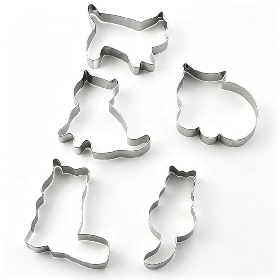 5Pcs Stainless Steel Cat Cookie Cutters, Food Grade DIY Baking Mould Tools, Cat Shape Pastry Cutter, Suitable for Biscuit, Cake, Chocolate, Pancake Making, Home Kitchen & Theme Party Baking Decor