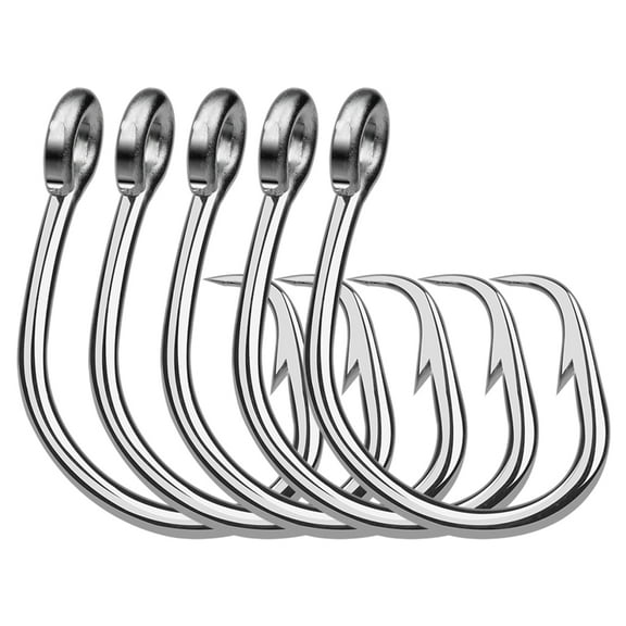 5Pcs Stainless Steel Circles Hooks Big Game Fishing Hooks Saltwater Tunas Fishing Hooks for Catfishes Bass Tunas Rustproof