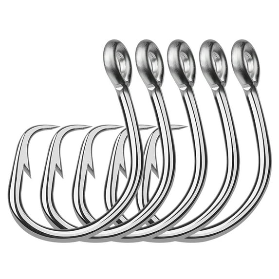 5Pcs Stainless Steel Circles Hooks Big Game Fishing Hooks for Catfishes Bass Tunas