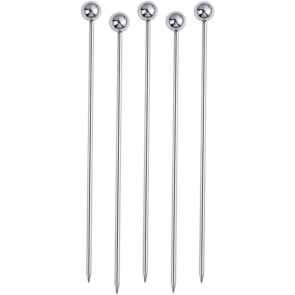 5Pcs Stainless Steel Cocktail Picks Stick, Reusable Fruit Sticks Drink Appetizers Toothpicks Fork(1,Silver) Silver 1