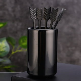 1 Set Stainless Steel Coffee Stirrers Reusable Swizzle Sticks with Storage Holder Stirrer with Decor Top, Size: 14x10x6.5CM