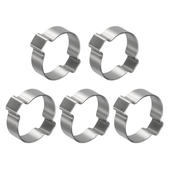 5Pcs Stainless Steel Double Ear Hose Clamps, Adjustable 24-28mm Heavy Duty O Clip Crimp Rings, Two Ears Cinch Rings Crimp Pinch Fitting for Automotive, Tubing, Fuel
