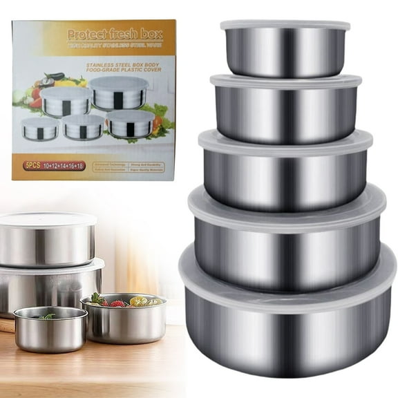 5Pcs Stainless Steel Mixing Bowls with Lids Set,Airtight & Leak Proof Food Storage Containers for Kitchen, Odor Proof Round Prep Bowls(A)