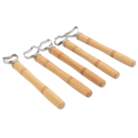 5Pcs Stainless Steel Pottery Handle Carving Tool Depth Adjustable Clay Mug Tea Cup Tableware Vase Handle Making Sculpting Scraper Set with Wood Handles (18x8x2 cm / 7.1x3.1x0.8 inches)