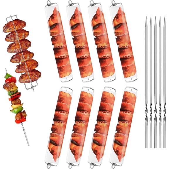 5Pcs Stainless Steel Skewers for Grilling, BBQ Fork Patio Outdoor BBQ, Grilling Tool Set, 8 Pack Chicken Wing Rails Grill