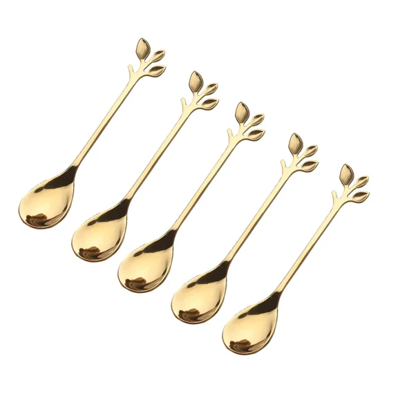 5Pcs Stainless Steel Spoon Branches Leaf Spoon Kitchen Tableware Cooking Gift B