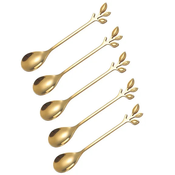 5Pcs Stainless Steel Spoon Branches Leaf Spoon Kitchen Tableware Cooking Gift D