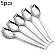 5Pcs Stainless Steel Spork Soup Salad Noodle Spoon Fork Cutlery Tableware