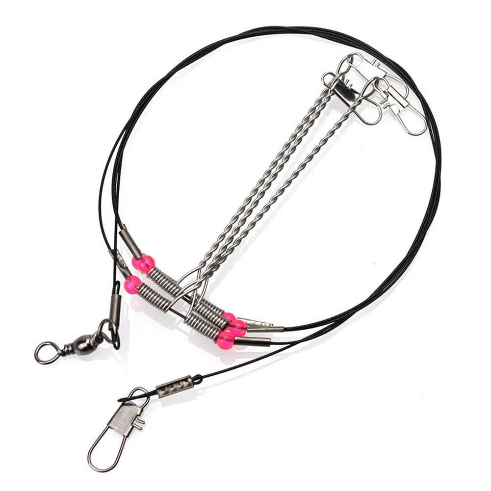5Pcs Stainless Steel Trace Wire Leader Fishing Line Leaders With Snap & Swivel