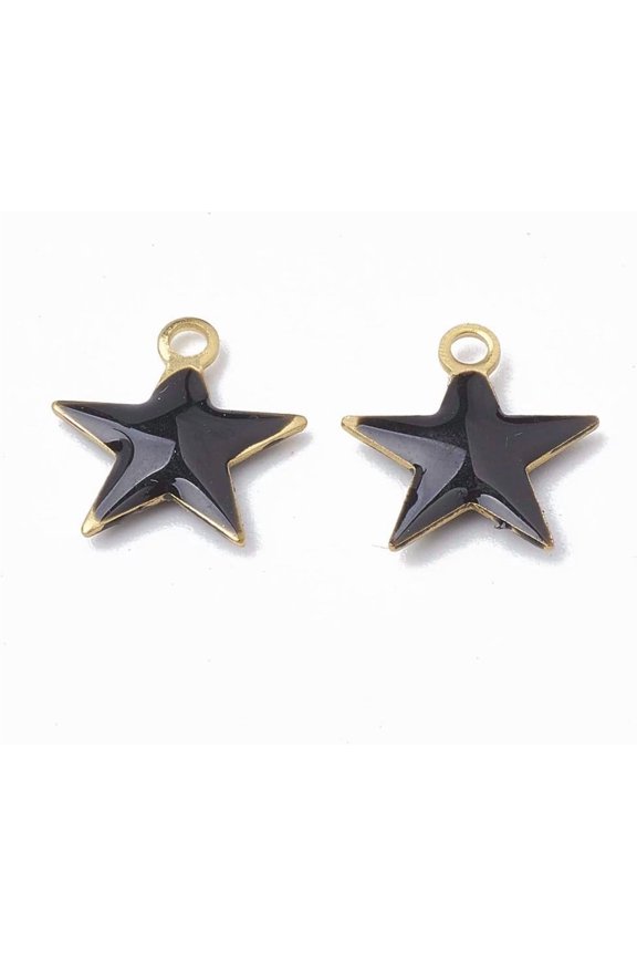5Pcs Star Brass Charms Raw(Unplated) Enamel Sequins Jewelry Findings for Women Jewelry DIY Necklace Bracelet Earring Making Black 10.5x10x1.5mm Hole: 1mm DIY Making