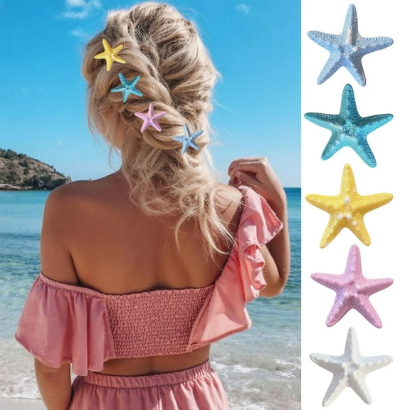 5Pcs Starfish Hair Clips Sea Star Hair Barrettes Beach Hair Clips 5 Color Seashell Clips for Hair Mermaid Hair Accessories for Women Girls