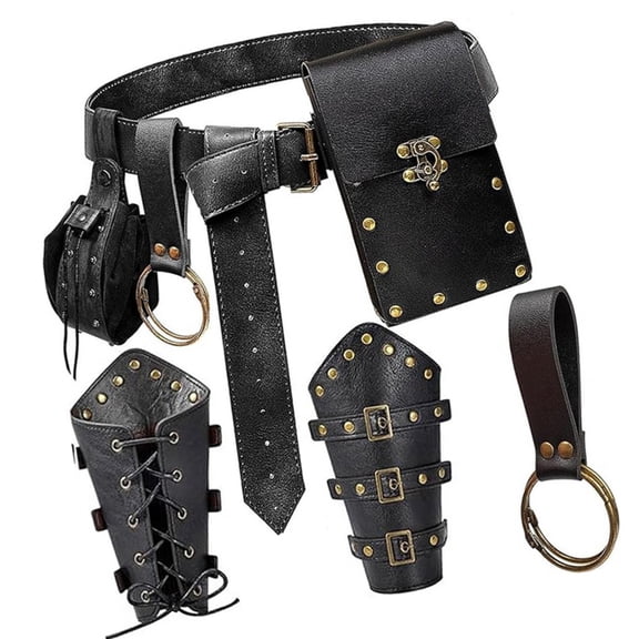 5Pcs Steampunk PU Belt Phone Pouches Vintage Multi Pocket Waist Bag Accessories For Outdoor Activity