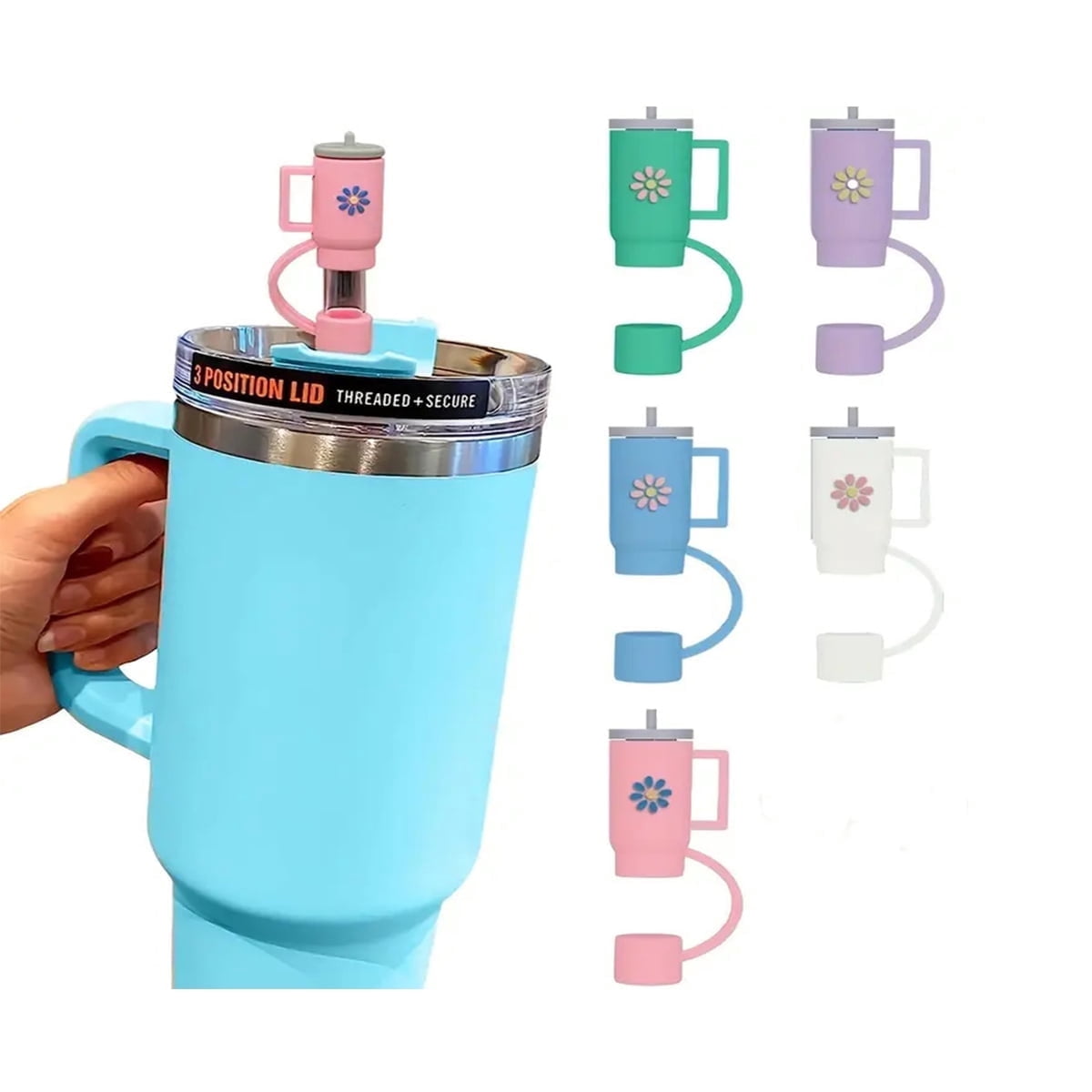 YOYAHATEM Silicone Straw Topper, BPA Free, Compatible with Stanley 30 oz & 40 oz Tumblers with Handle, 5 Pack
