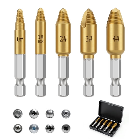 5Pcs Stripped Screw Extractor Set Easy Out Damaged Screw Removal Extractor Set with Portable Case for DIY Home Repairs